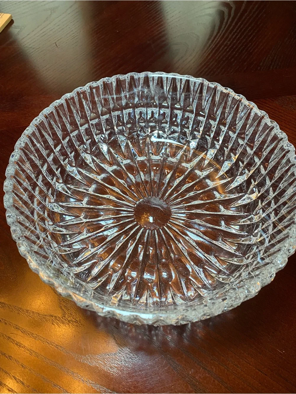 Clear Crystal Serving Bowl - deep diamond brilliance cut pattern 9 inches